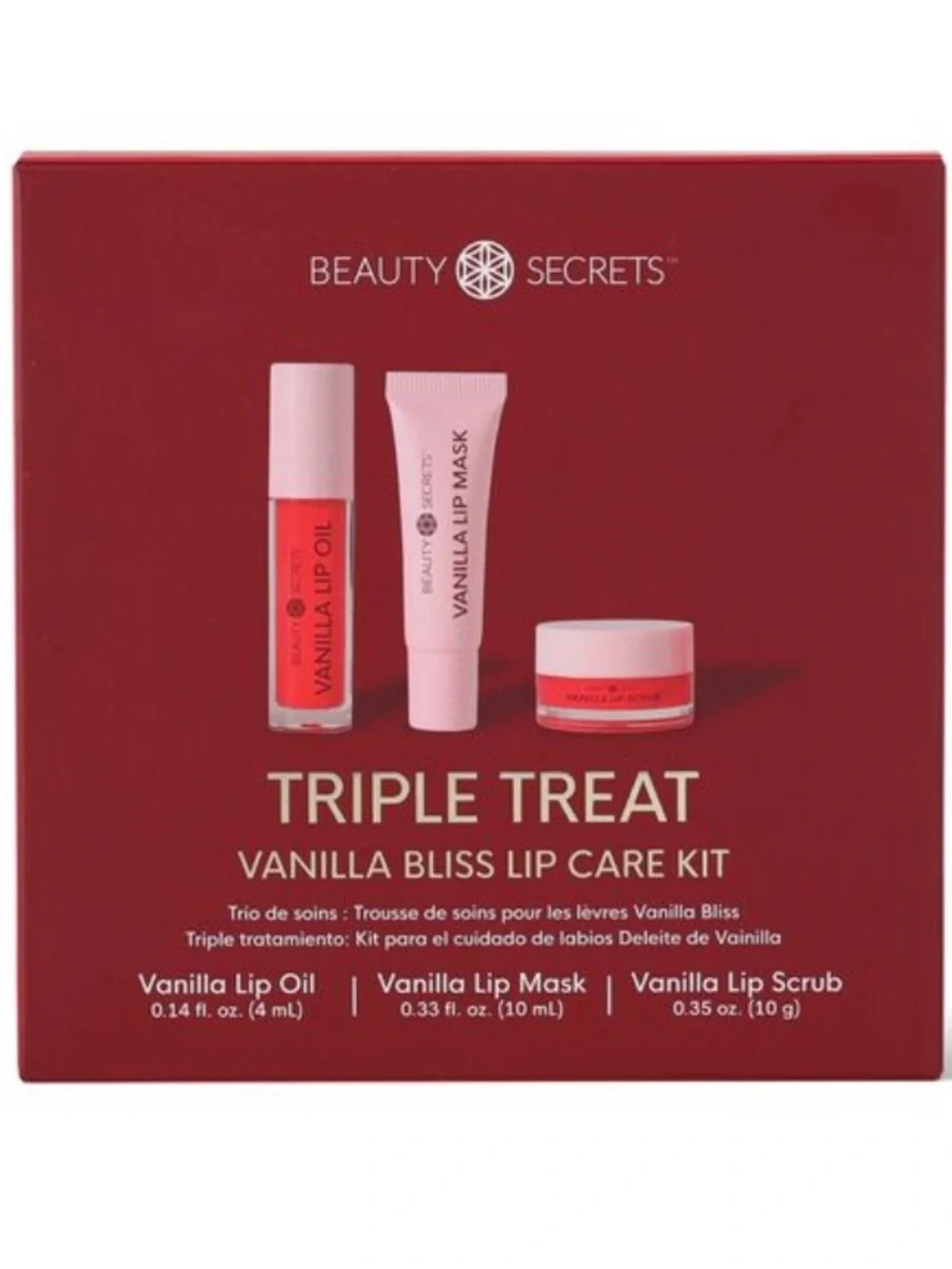 Beauty Secrets Triple Treat Vanilla Bliss Lip Care Kit With Lip Oil Mask & Scrub